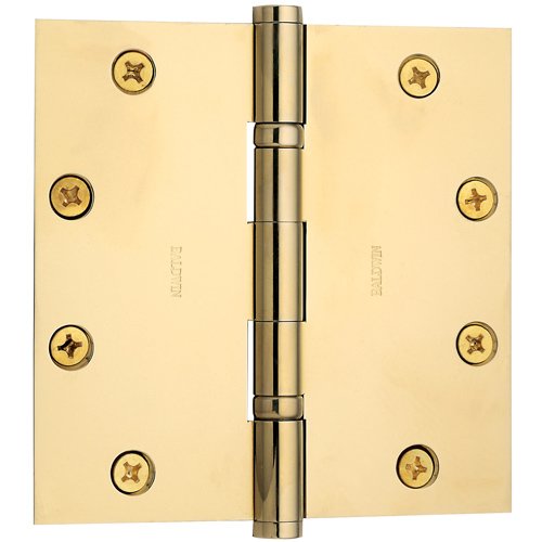 Baldwin 5" x 5" Ball Bearing Square Corner Door Hinge with Non Removable Pin in Lifetime PVD Polished Brass