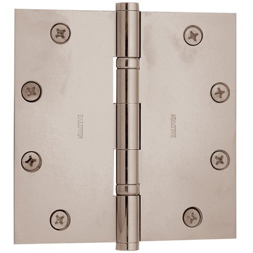 Baldwin 5" x 5" Ball Bearing Square Corner Door Hinge with Non Removable Pin in Lifetime PVD Polished Nickel