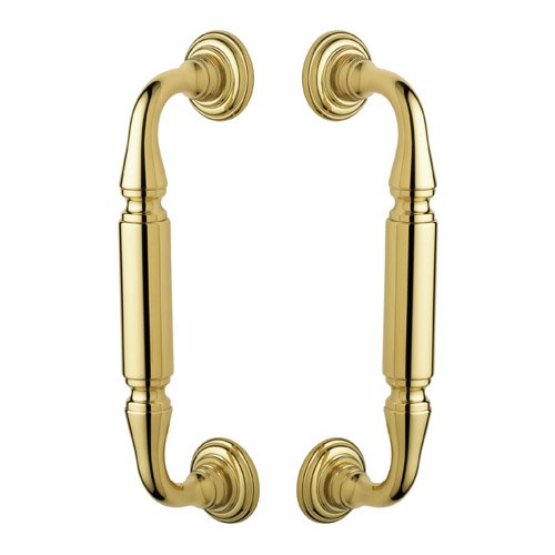 Baldwin 8" Centers Back to Back Door Pull with Rosettes in Lifetime PVD Polished Brass