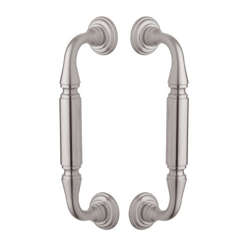 Baldwin 8" Centers Back to Back Glass Door Pull with Rosettes in Lifetime PVD Satin Nickel