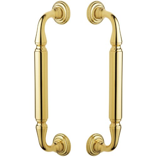 Baldwin 10" Centers Back to Back Glass Door Pull with Rosettes in Lifetime PVD Polished Brass