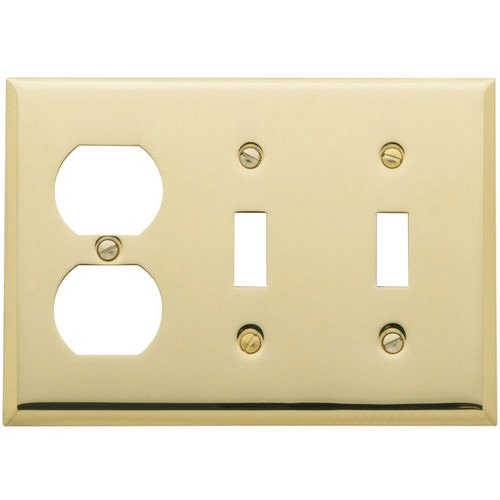 Baldwin Double Toggle/Single Duplex Outlet Combination Beveled Edge Switchplate in Polished Brass