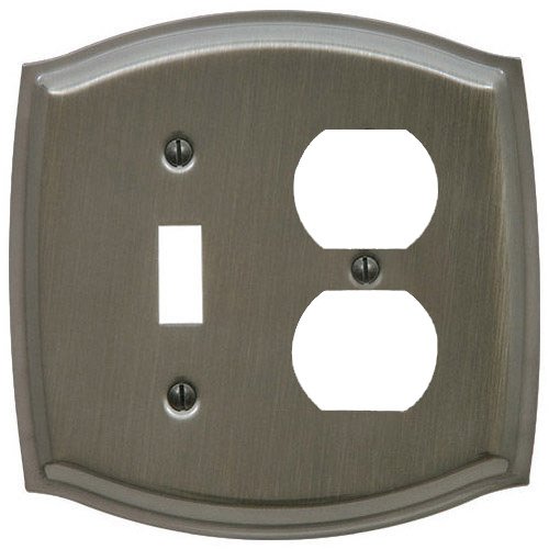 Baldwin Single Toggle/Single Outlet Combination Colonial Switchplate in Antique Nickel