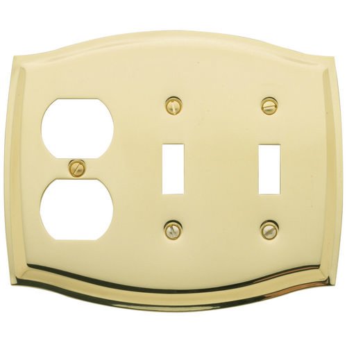 Baldwin Double Toggle/Single Duplex Outlet Combination Colonial Switchplate in Polished Brass
