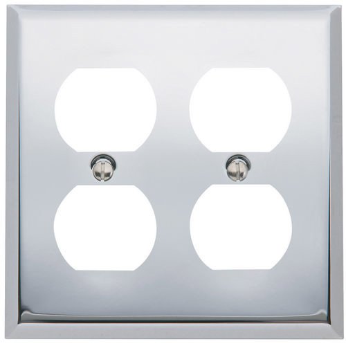 Baldwin Double Duplex Outlet Beveled Edge Switchplate in Polished Chrome