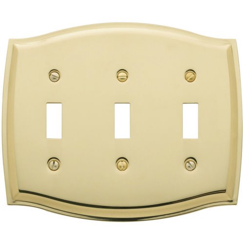 Baldwin Triple Toggle Colonial Switchplate in Polished Brass