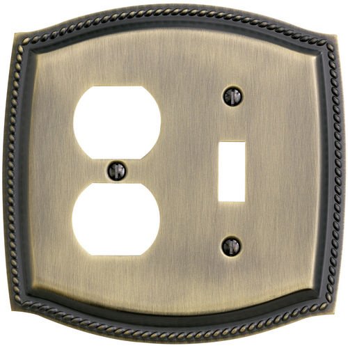 Baldwin Single Toggle/Single Outlet Combination Rope Switchplate in Satin Brass & Black