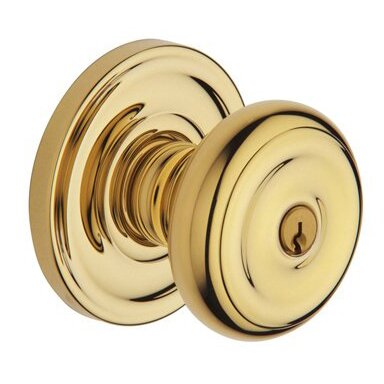 Baldwin Keyed Entry Door Knob with Classic Rose in Unlacquered Brass
