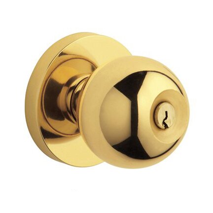 Baldwin Keyed Entry Door Knob with Rose in Lifetime PVD Polished Brass