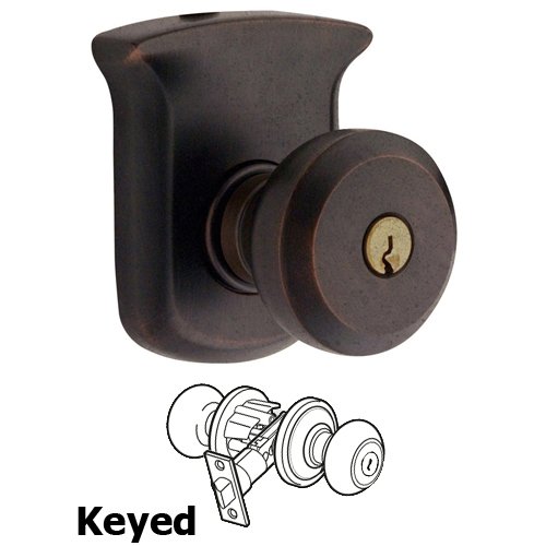 Baldwin Keyed Entry Door Knob with Rose in Distressed Oil Rubbed Bronze