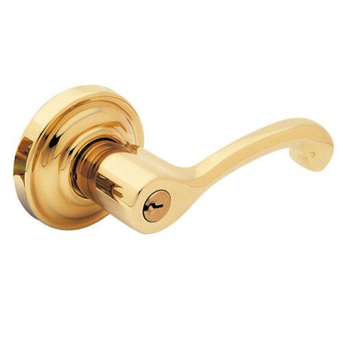 Baldwin Right Handed Keyed Entry Door Lever with Rose in Unlacquered Brass