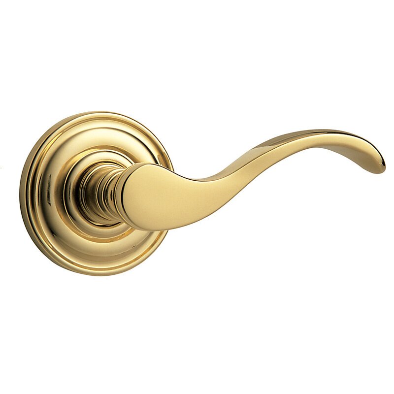 Baldwin Oversized Full Dummy Door Lever with Classic Rose in Lifetime PVD Polished Brass