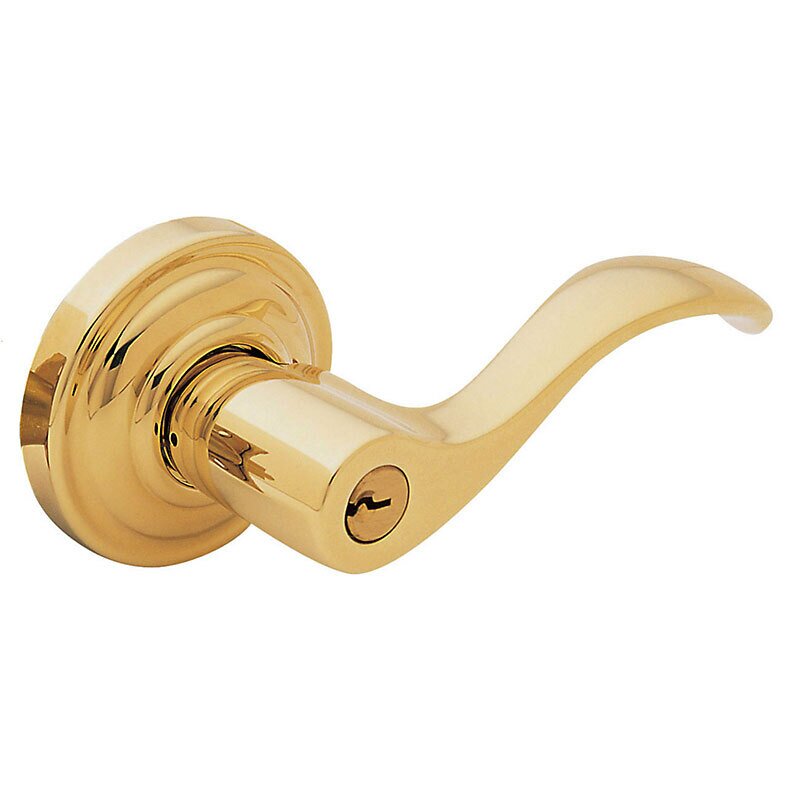 Baldwin Right Handed Emergency Exit Keyed Entry Door Lever with Classic Rose in Unlacquered Brass