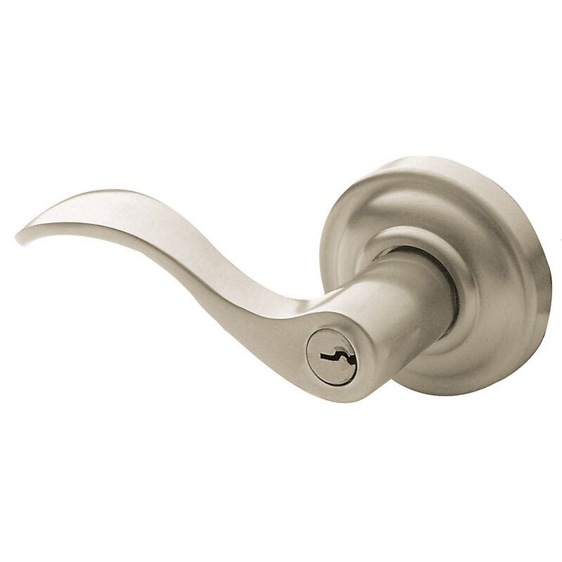 Baldwin Left Handed Emergency Exit Keyed Entry Door Lever with Classic Rose in Lifetime PVD Satin Nickel
