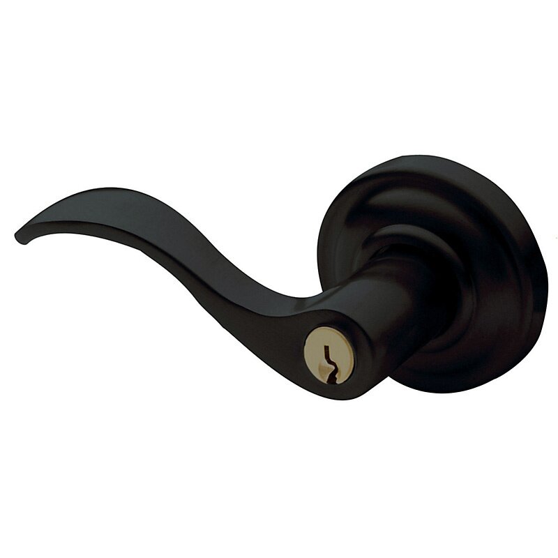 Baldwin Left Handed Emergency Exit Keyed Entry Door Lever with Classic Rose in Satin Black