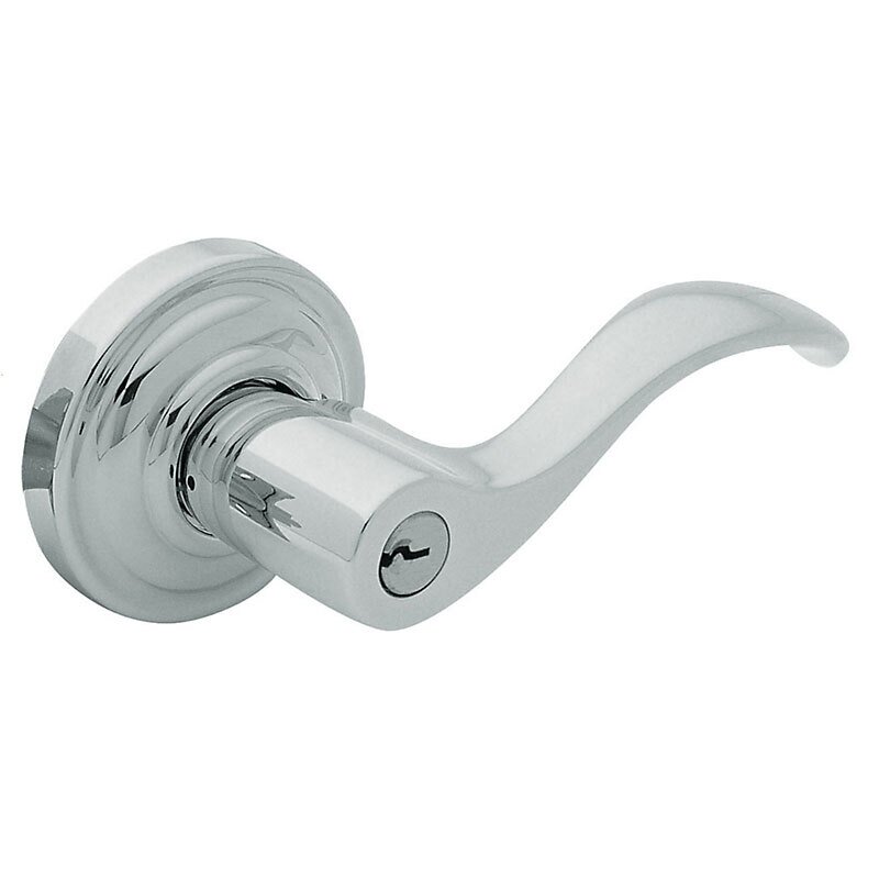 Baldwin Right Handed Emergency Exit Keyed Entry Door Lever with Classic Rose in Polished Chrome