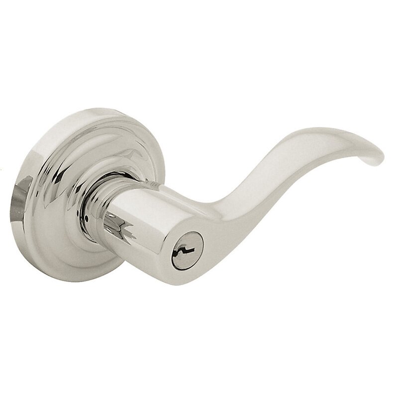 Baldwin Right Handed Keyed Entry Door Lever with Classic Rose in Lifetime PVD Polished Nickel