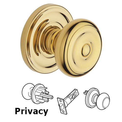 Baldwin Privacy Door Knob with Classic Rose in Polished Brass