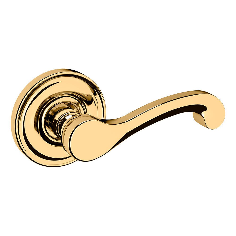Baldwin Passage Door Lever with Rose in Lifetime PVD Polished Brass