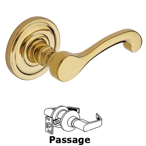 Baldwin Passage Door Lever with Rose in Polished Brass