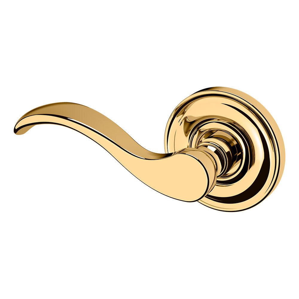 Baldwin Left Handed Single Dummy Door Lever with Classic Rose in Lifetime PVD Polished Brass