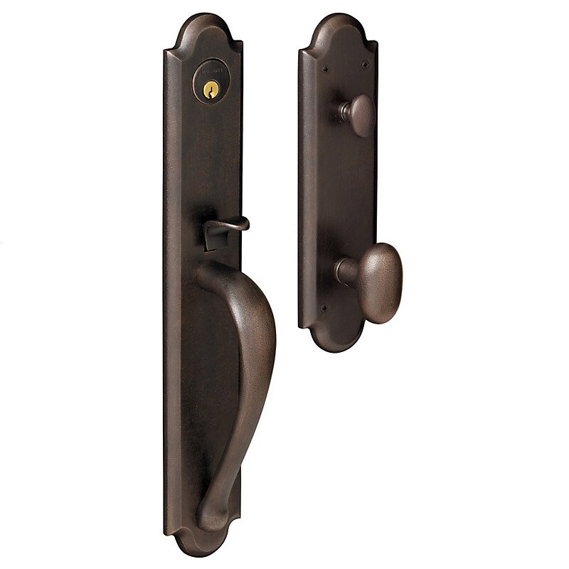 Baldwin Full Escutcheon Single Cylinder Handleset with Oval Knob in Distressed Oil Rubbed Bronze