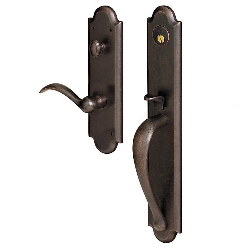 Baldwin Full Escutcheon Right Handed Single Cylinder Handleset with Beavertail Lever in Distressed Oil Rubbed Bronze