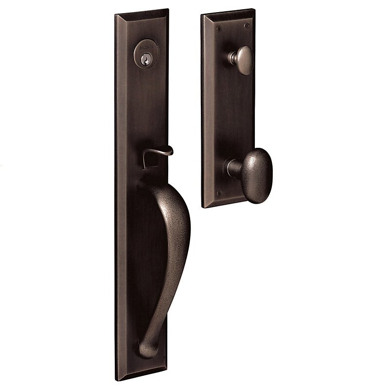 Baldwin Full Escutcheon Single Cylinder Handleset with Oval Knob in Distressed Oil Rubbed Bronze