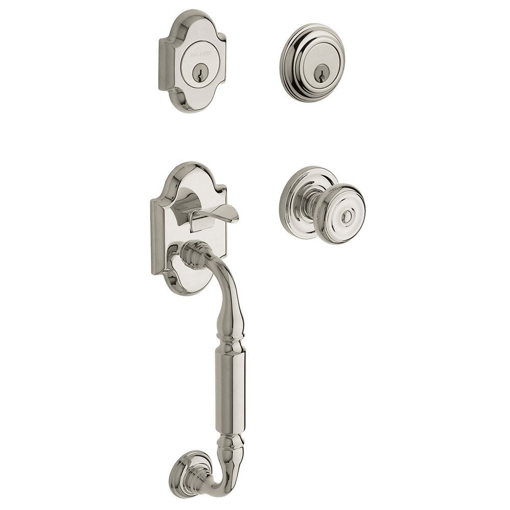Baldwin Sectional Double Cylinder Handleset with Colonial Knob in Lifetime PVD Polished Nickel