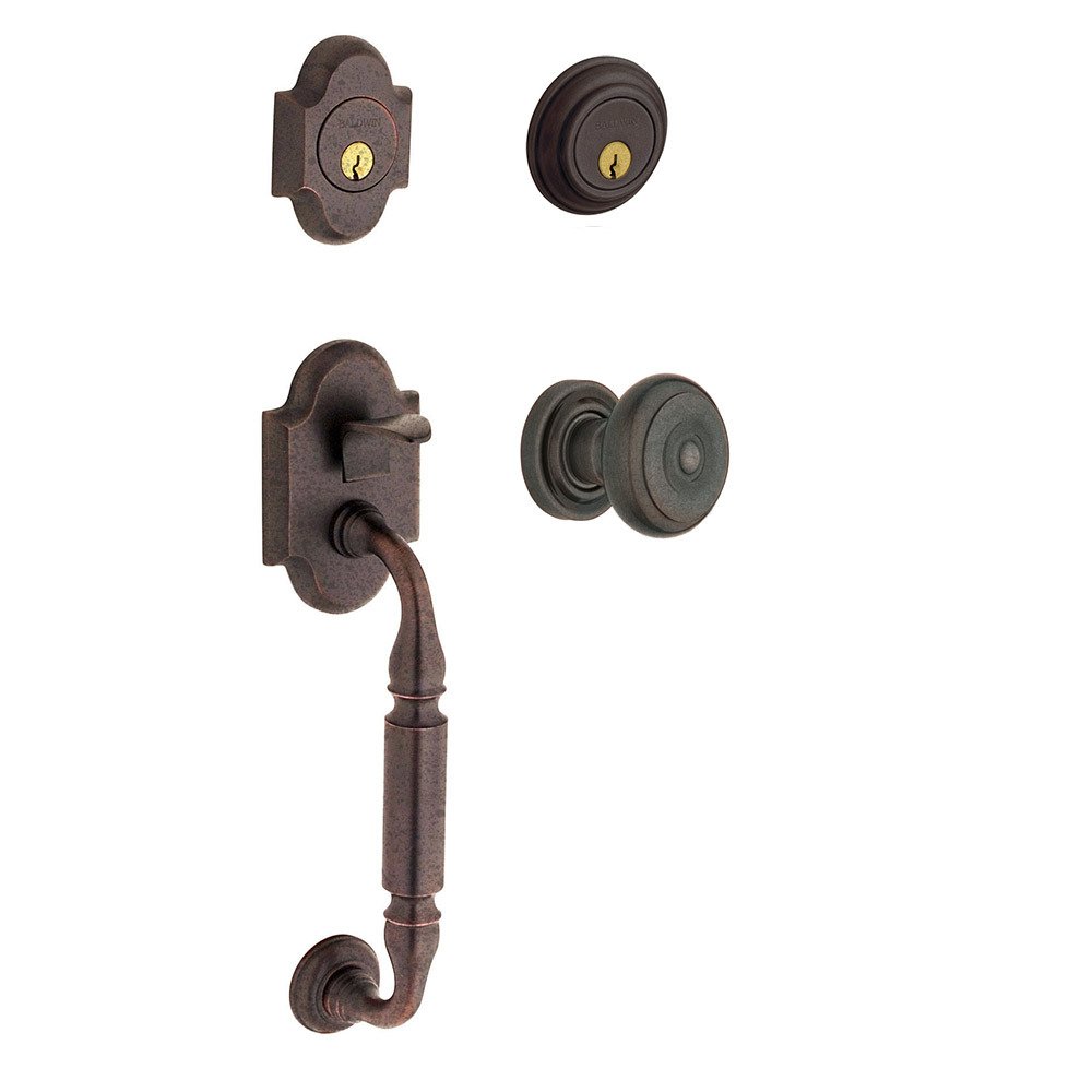 Baldwin Sectional Double Cylinder Handleset with Colonial Knob in Distressed Venetian Bronze