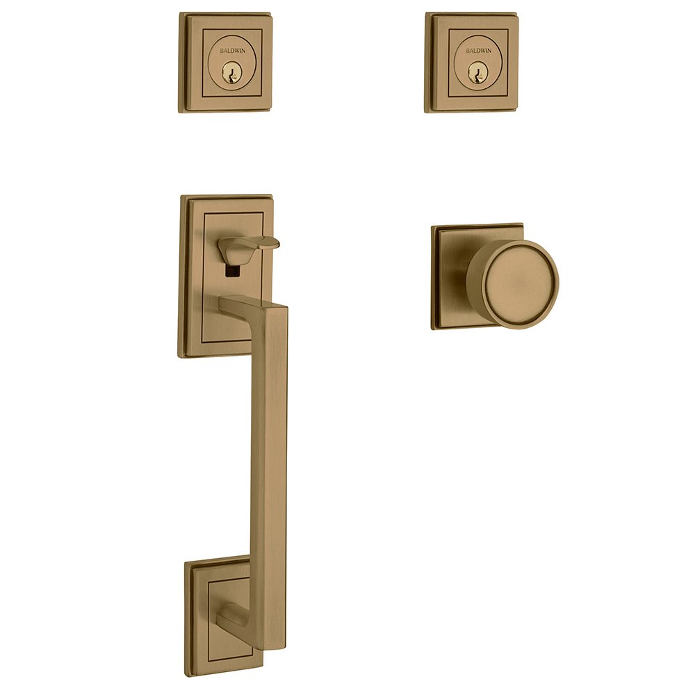 Baldwin Double Cylinder Sectional Handleset in Satin Brass & Brown