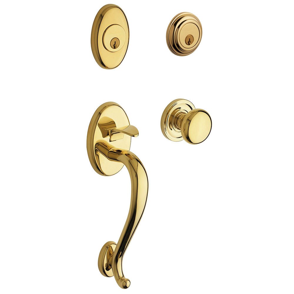 Baldwin Sectional Double Cylinder Handleset with Classic Knob in Lifetime PVD Polished Brass