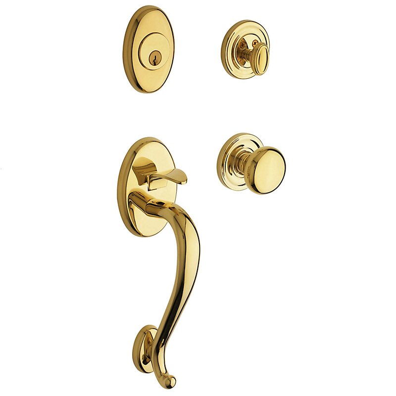 Baldwin Sectional Single Cylinder Handleset with Classic Knob in Lifetime PVD Polished Brass