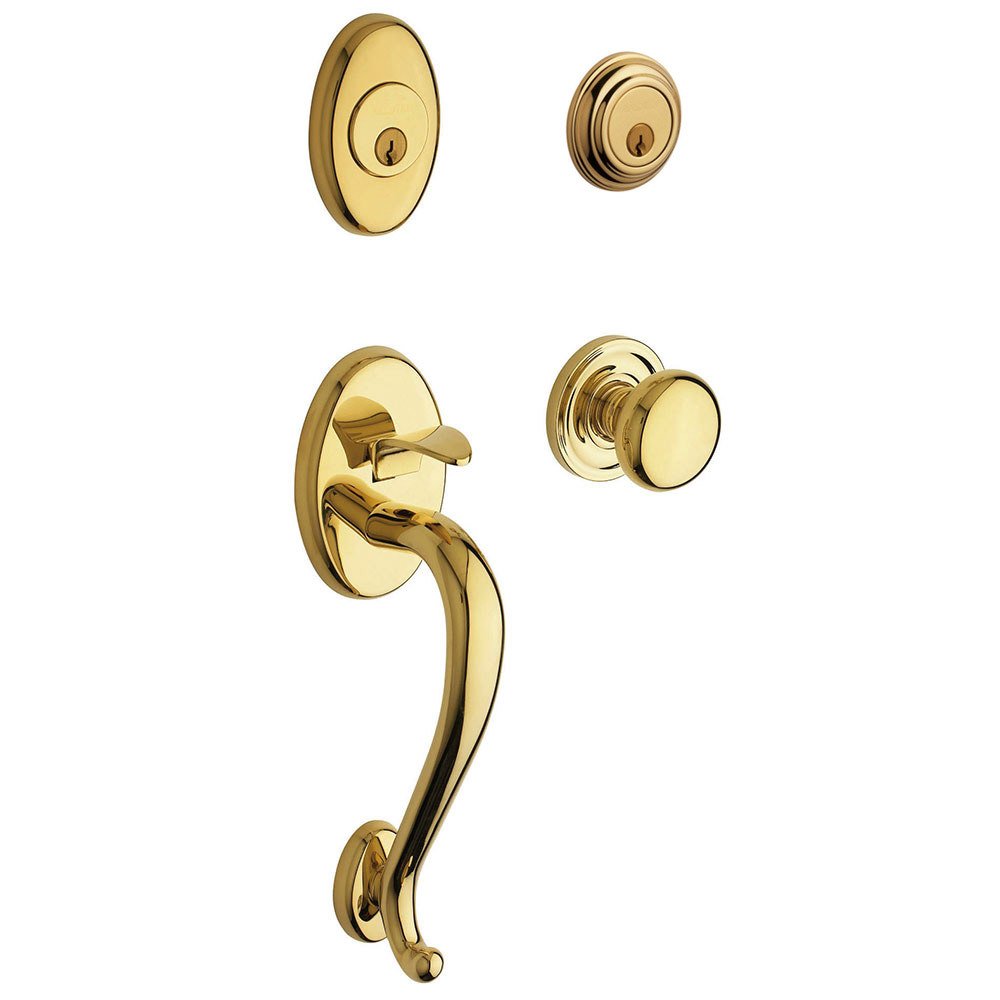 Baldwin Sectional Double Cylinder Handleset with Classic Knob in Unlacquered Brass