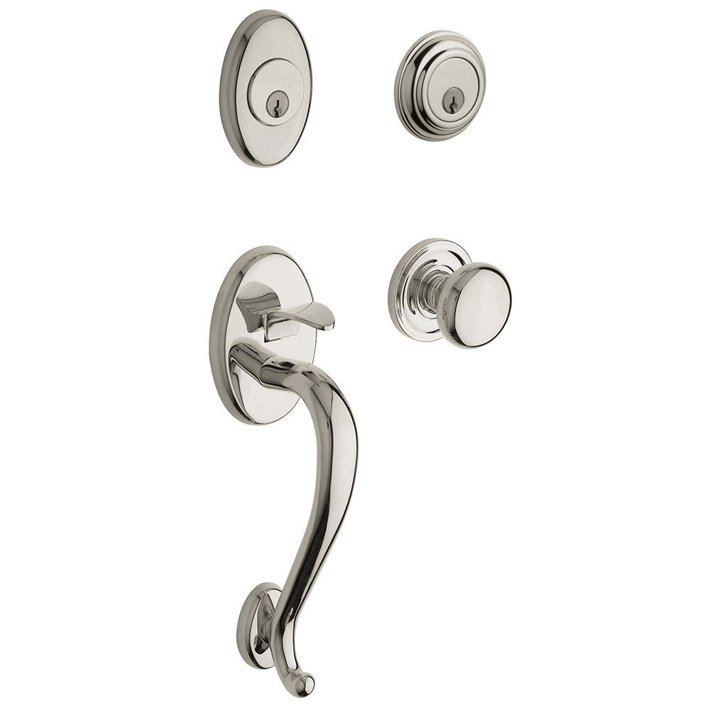Baldwin Sectional Double Cylinder Handleset with Classic Knob in Lifetime PVD Polished Nickel