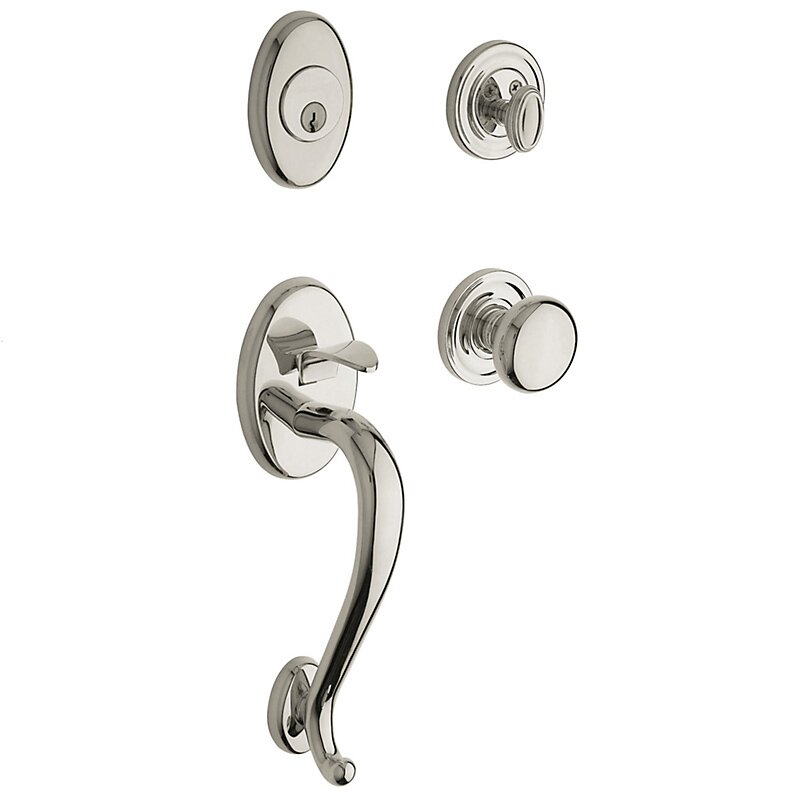 Baldwin Sectional Single Cylinder Handleset with Classic Knob in Lifetime PVD Polished Nickel