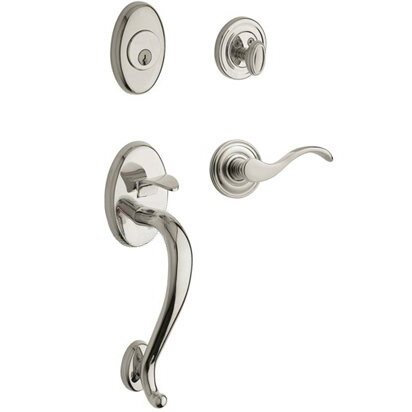 Baldwin Sectional Left Handed Single Cylinder Handleset with Wave Lever in Lifetime PVD Polished Nickel
