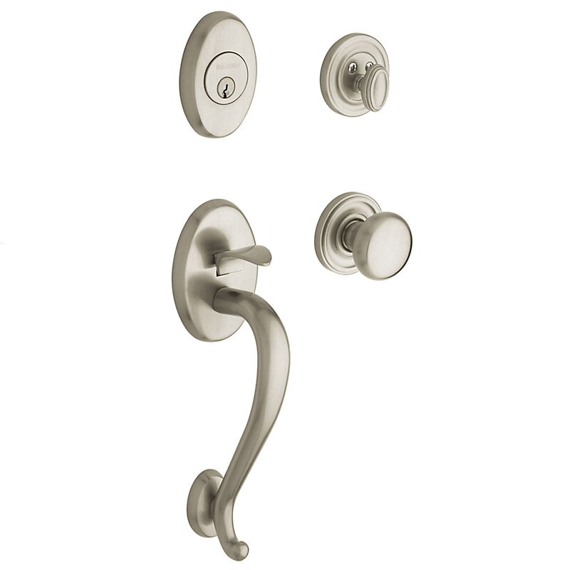 Baldwin Sectional Single Cylinder Handleset with Classic Knob in Lifetime PVD Satin Nickel