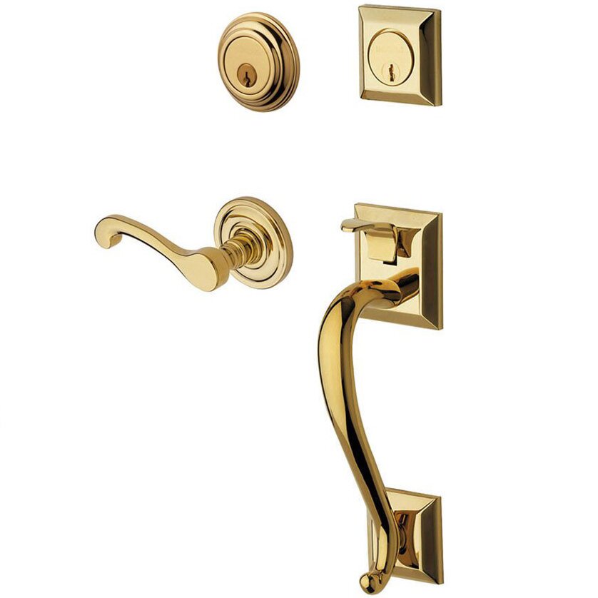 Baldwin Sectional Right Handed Double Cylinder Handleset with Classic Lever in Lifetime PVD Polished Brass