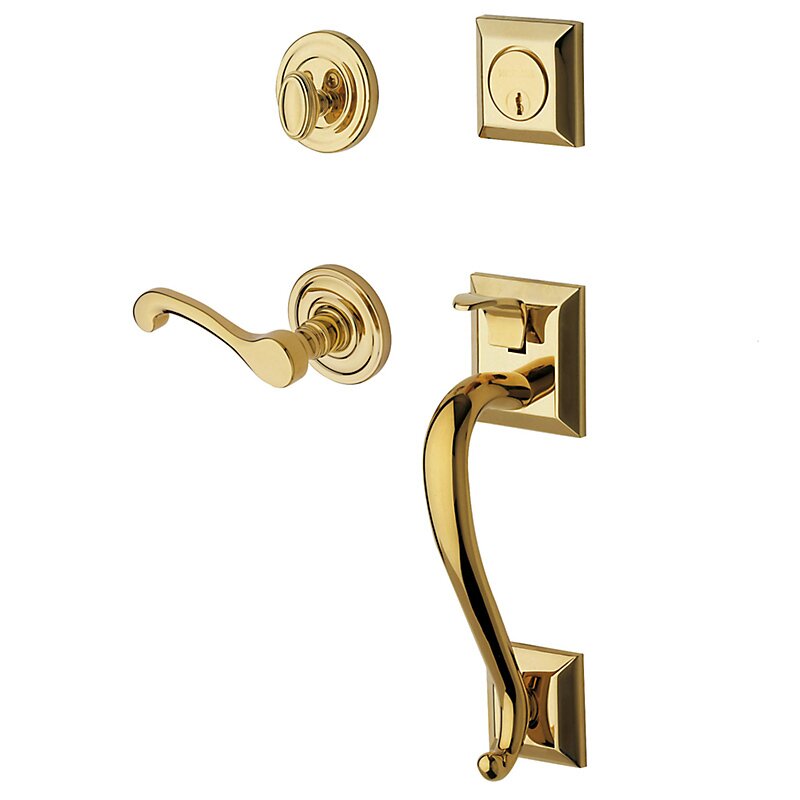 Baldwin Sectional Right Handed Single Cylinder Handleset with Classic Lever in Lifetime PVD Polished Brass