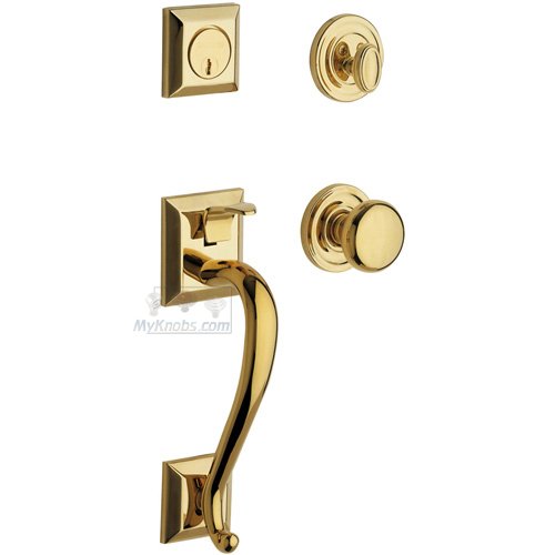 Baldwin Sectional Single Cylinder Handleset with Classic Knob in Unlacquered Brass