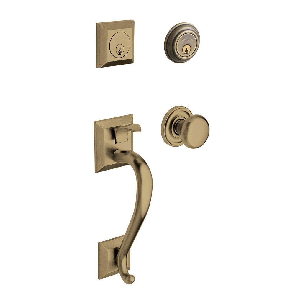 Baldwin Sectional Double Cylinder Handleset with Classic Knob in Satin Brass & Black