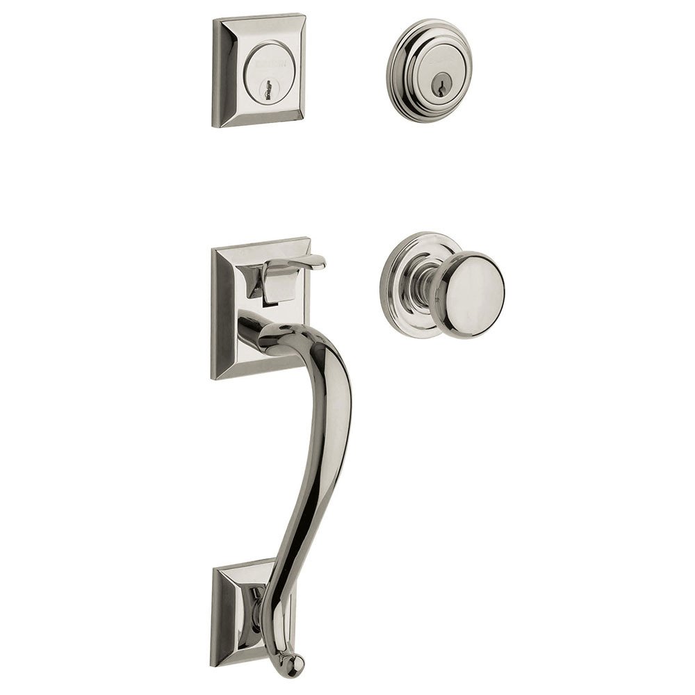 Baldwin Sectional Double Cylinder Handleset with Classic Knob in Lifetime PVD Polished Nickel