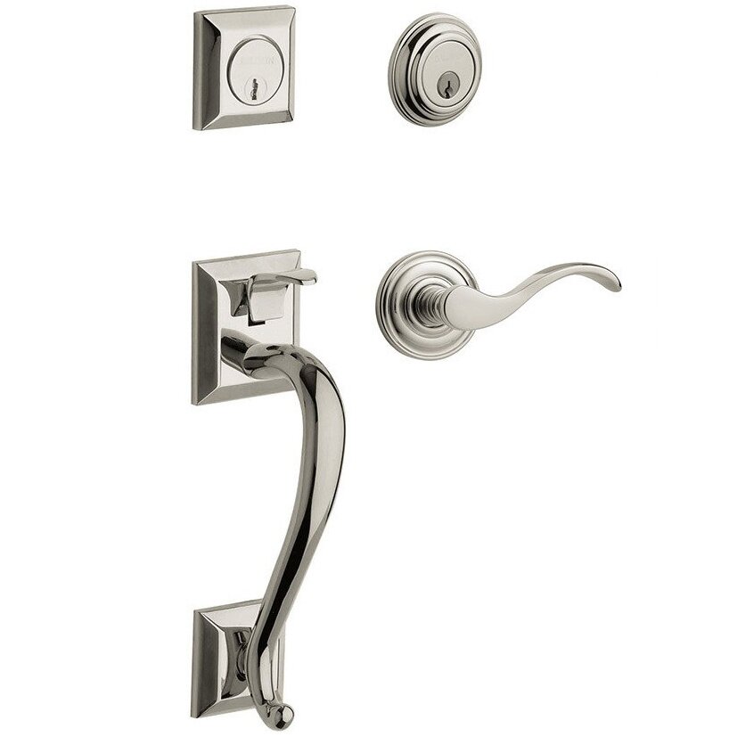 Baldwin Sectional Left Handed Double Cylinder Handleset with Classic Lever in Lifetime PVD Polished Nickel
