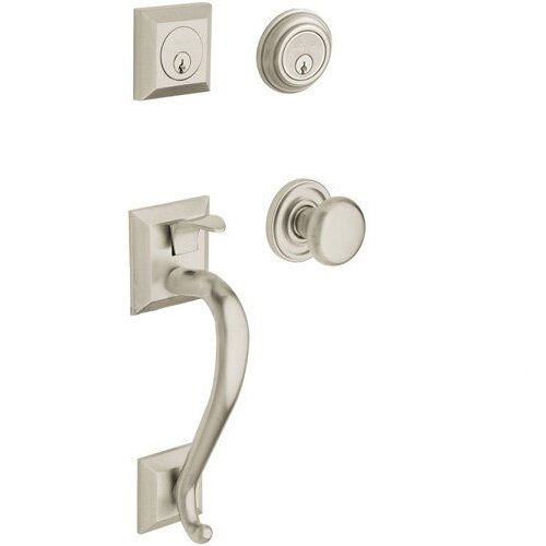 Baldwin Sectional Double Cylinder Handleset with Classic Knob in Lifetime PVD Satin Nickel