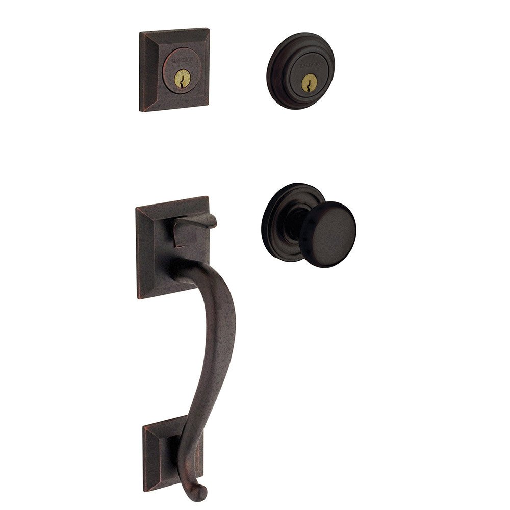 Baldwin Sectional Double Cylinder Handleset with Classic Knob in Distressed Oil Rubbed Bronze