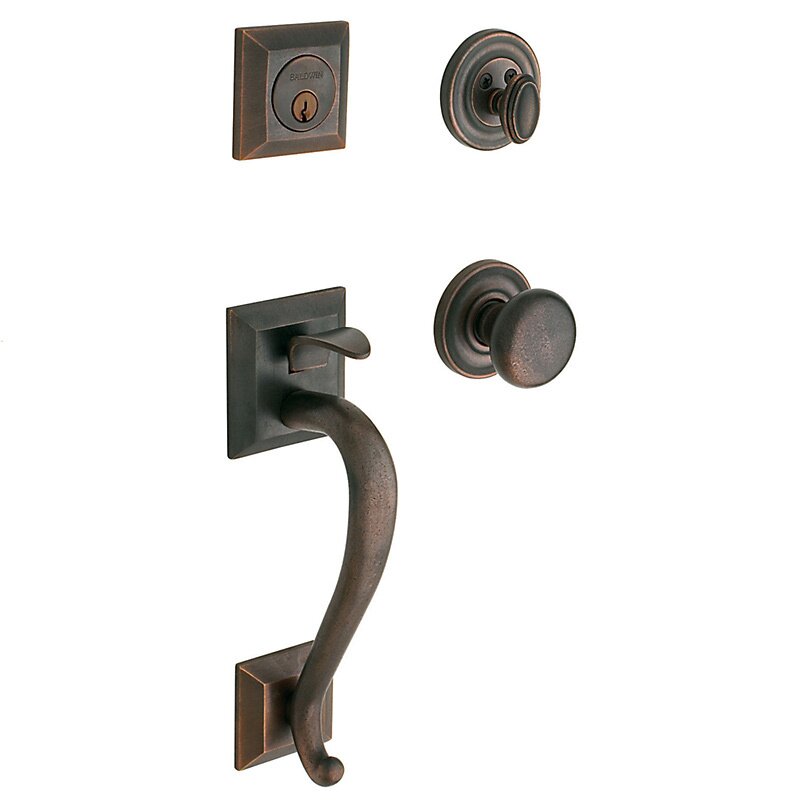 Baldwin Sectional Single Cylinder Handleset with Classic Knob in Distressed Oil Rubbed Bronze