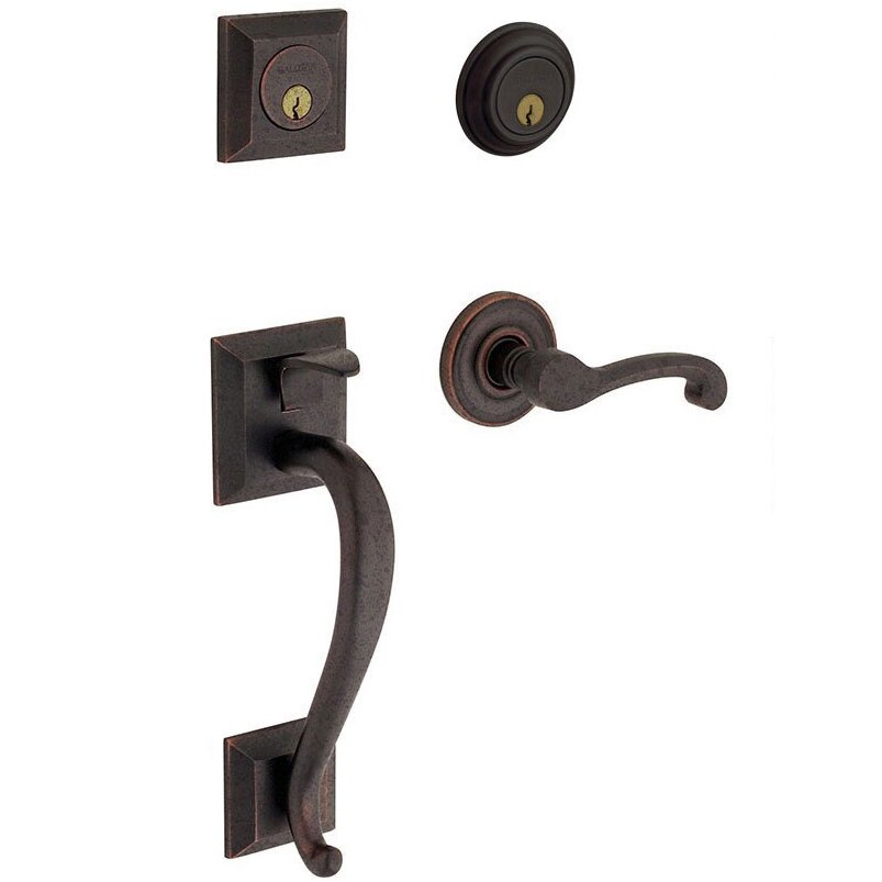 Baldwin Sectional Left Handed Double Cylinder Handleset with Classic Lever in Distressed Oil Rubbed Bronze