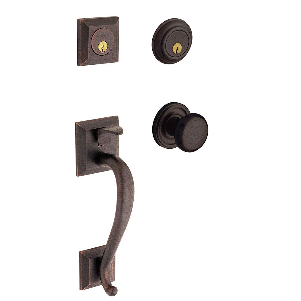 Baldwin Sectional Double Cylinder Handleset with Classic Knob in Distressed Venetian Bronze