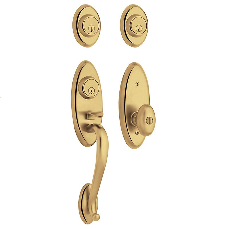 Baldwin Two Point Double Cylinder Handleset with Egg Knob in Lifetime PVD Polished Brass
